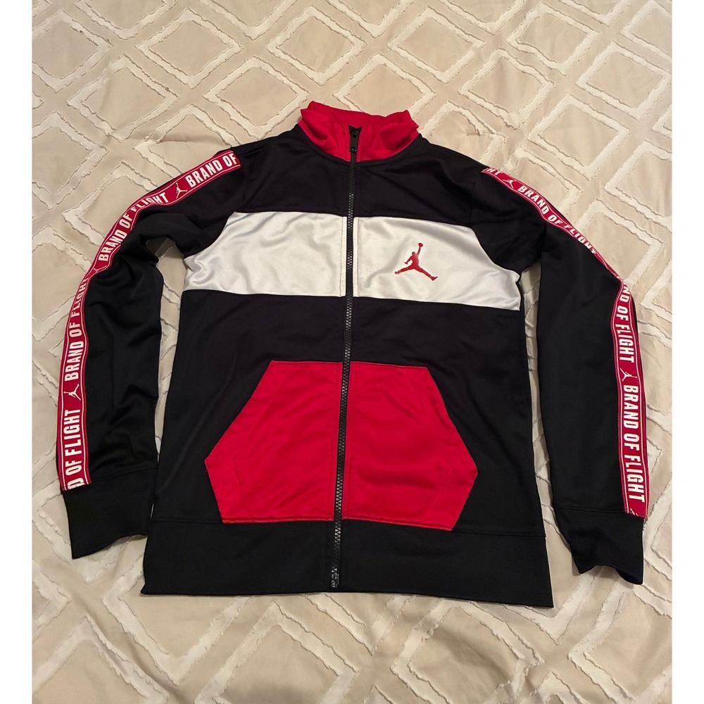 Jordan Boys Track Jacket Red Black White Jumpman Full Zip Size M 10-12